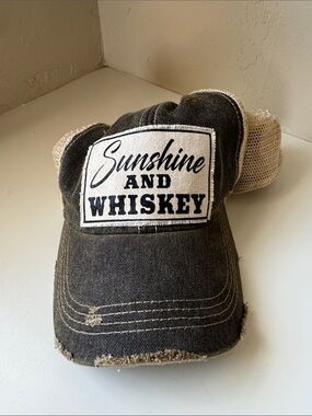 Sunshine and Whiskey Distressed Black Mesh-Back Cap